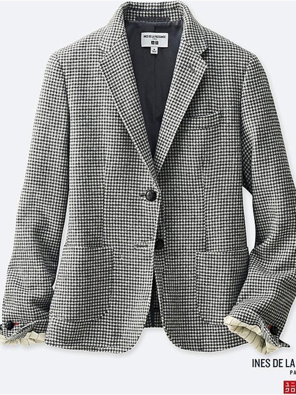 Uniqlo x Ines de la Fressange M Women's Houndstooth Wool Blend Blazer Preppy